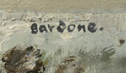 null Guy BARDONE (1927-2015).

"Terrasse à Santorin (Grèce)".

Huile sur toile signée...