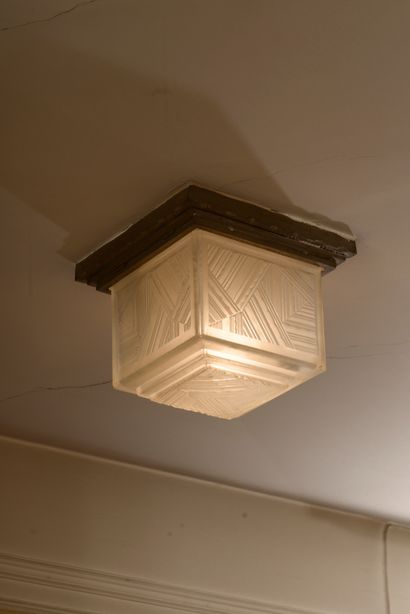 null SABINO FRANCE.

Cubic, stepped ceiling light in pressed, molded and sandblasted...