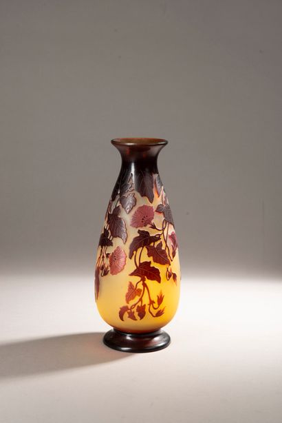 null Etablissements Gallé.
Ovoid vase in acid-etched multi-layered glass decorated...