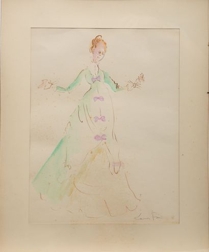 null Leonor FINI (1908-1996).
Portrait of a woman in a long dress. 
Watercolor signed...
