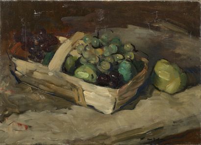 null Abel BERTRAM (1871-1954).

Still life with basket of grapes and pears.

Oil...