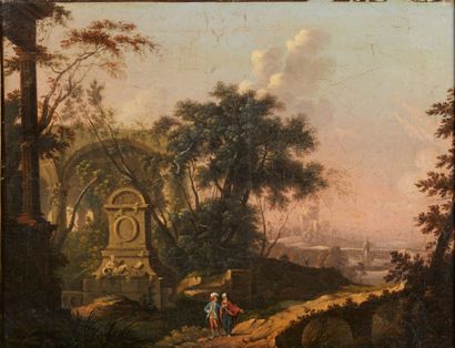 null Flemish school of the 18th century, entourage of VAN HUYSUM.
Landscape with...