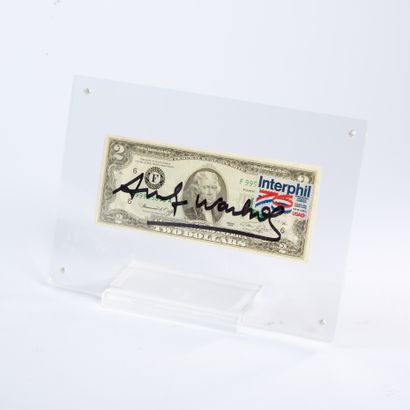  Andy WARHOL (1928-1987). 

Two-dollar bill stamped and signed in felt pen and postmarked... Gazette Drouot