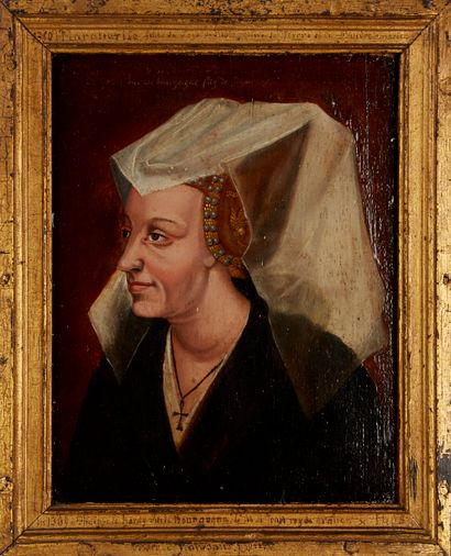 null In the taste of VAN DER VAYDEN.
Portrait of Marguerite III (1350-1405).
Oil...