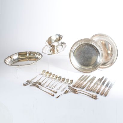 null Silver-plated metal lot including:
- a helmet-shaped gravy boat and its fixed...