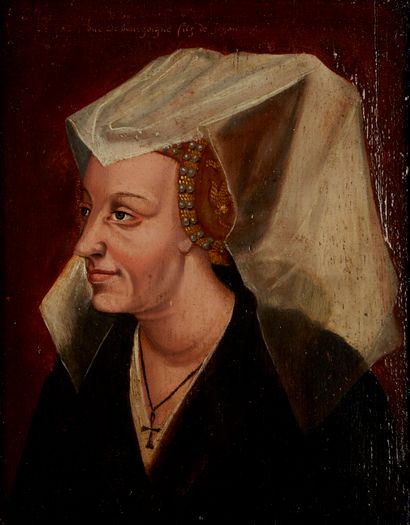 null In the taste of VAN DER VAYDEN.
Portrait of Marguerite III (1350-1405).
Oil...