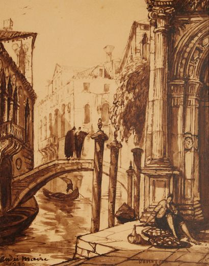 André MAIRE (1898-1984). 
Vue de Venise.
Lavis...