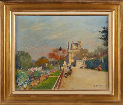 null Ernest RENOUX (1863-1932). 
The Tuileries. 
Oil on canvas, signed lower right...