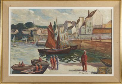 null 20th century French school.
Sailboats in port.
Oil on canvas, signed lower right...