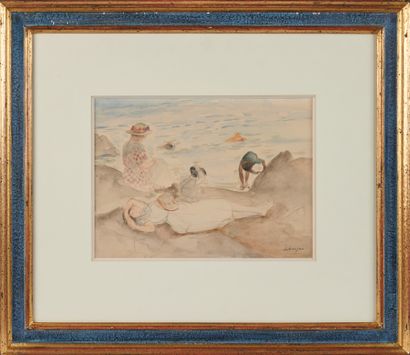  Henri LEBASQUE (1865-1937). 

Bord de plage.

Dessin et aquarelle signée en bas... Gazette Drouot
