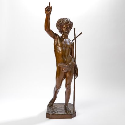  Paul DUBOIS (1829-1905).
Saint Jean-Baptiste.
Bronze à patine brune (griffure),... Gazette Drouot