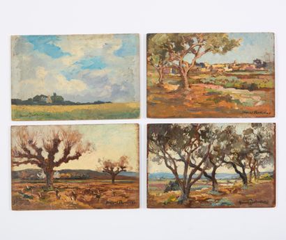  Marcel PARTURIER (1901-1976).
Landscape in the Var.
Three oils on panel signed lower... Gazette Drouot