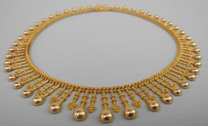 null COLLIER draperie en or jaune à tiges baguées terminées par des demies boules...