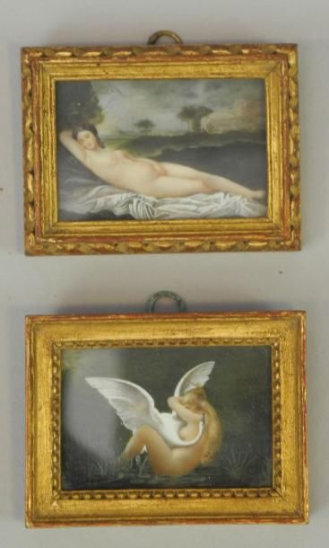 null Deux miniatures rectangulaires Ecole du XIXème siècle: Femme nue allongée et...