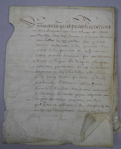  Ensemble de huit documents sur parchemin des XVIe et XVIIe siècles (contrats de...