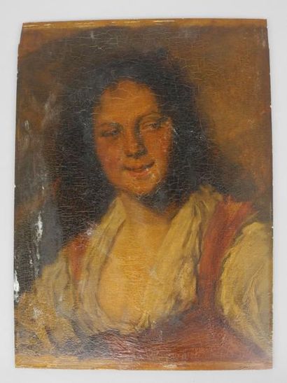 D'après Frans Hals Portrait de jeune bohémienne, huile sur panneau, (petits manques)....