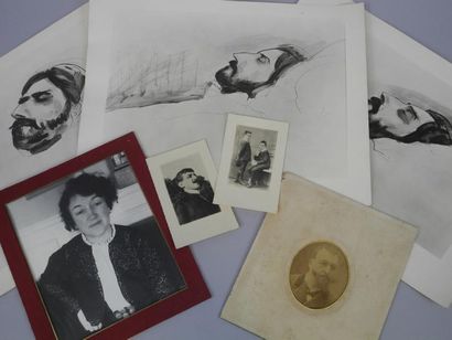  Photos Colette, Anatole France, Proust (retirages anciens) et trois photos de dessins...