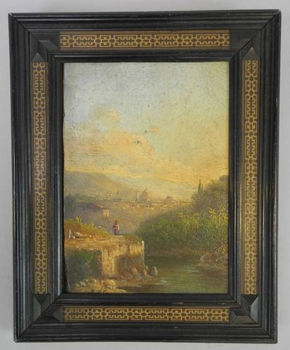 E. ALTRUI (XIX-XX) Firenze visto de Girone.., Huile 10 x 13 cm, signée en bas à gauche...
