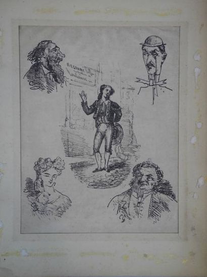 Constantin GUYS (1802/05-1892) Etude de cinq têtes, Lithographie originale