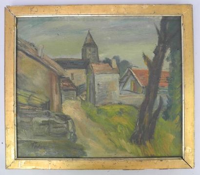 FEDER (1886-1943) Village Huile sut toile, signée en bas à gauche (petit trou et...
