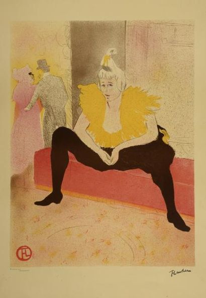 D'après Henri de TOULOUSELAUTREC (1864 - 1901) La clownesse assise Lithographie en...