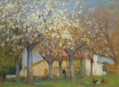 Georges MARESTÉ (1875 - 1940) «Cerisiers de Jarnageau» Pastel, signé, titré et daté...