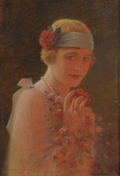 Louis SERANDAT de BELZIM (1854 - 1933) Femme des années folles Huile sur toile, signée...