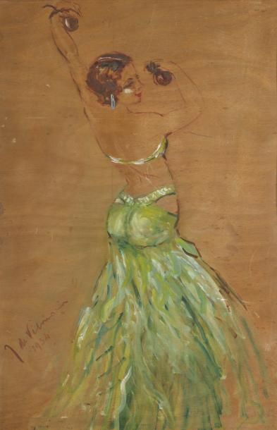 Louise de VILMORIN (1902 - 1969) Danseuse de flamenco Huile sur panneau, signée et...