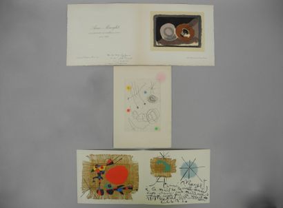 Joan MIRO (1893 - 1983) et Georges BRAQUE (1882 - 1963) Trois cartes de voeux de...