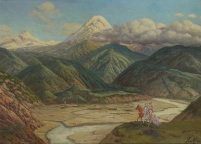 Piotr Ivanovitch LIVOFF (1882 - 1944) Paysage du Caucase Huile sur carton, signée...