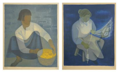 D'après Louis TOFFOLI (1907 - 1999) Femmes assises travaillant Deux lithographies,...