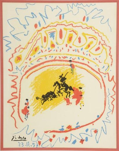 D'après Pablo PICASSO (1881 - 1973) La Petite Corrida Lithographie, signée et datée...