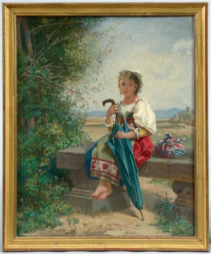 German VON BOHN (Heilbronn, 1812 - Stuttgart, 1899) Jeune italienne au parapluie...