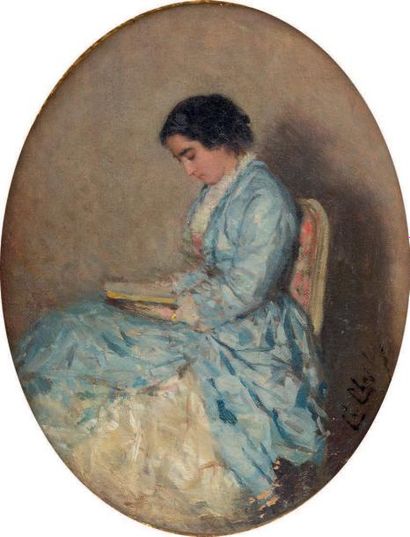Charles Joshua CHAPLIN (Les Andelys, 1825 - Paris, 1891) Jeune femme à la robe de...