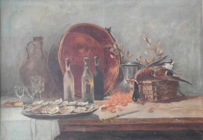  J. MARYSE / Le plateau d'huîtres / huile sur toile signée en bas à droite (trou...