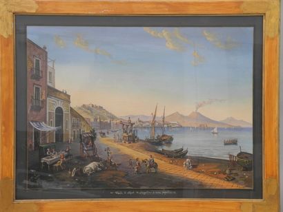  Veduta di Napoli du Margellina Gouache napolitaine , signée en bas à droite 