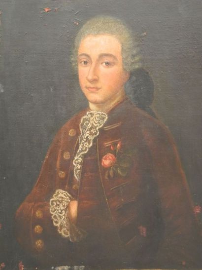  Portrait d'un jeune homme à la rose / Huile sur toile (restaurations et rentoilage,...