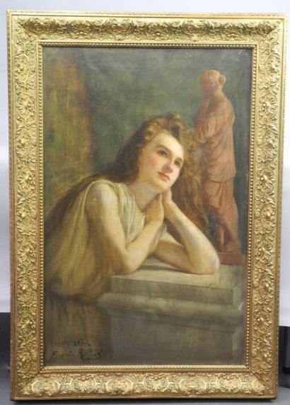 null H. DARBOIS, Jeune femme pensive, huile sur toile signée et datée 1901 en bas...