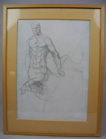  Mauro CORDA ( né en 1960), Etude pour un Centaure, dessin sur papier enduit signé...