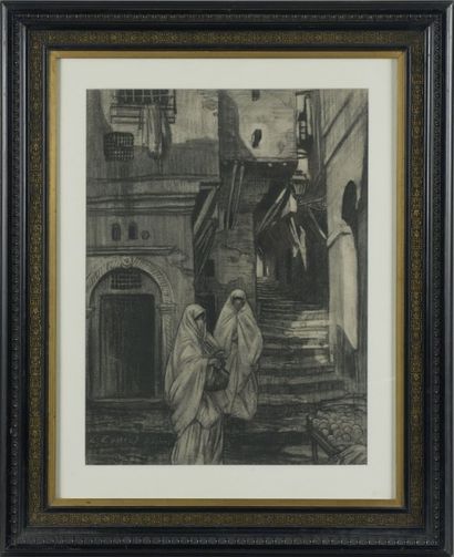 null Louis Joseph ENDRèS (Cincinnati, 1896 - 1989) Femme dans la Casbah d'Alger Fusain,...