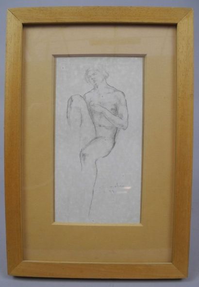 null Mauro CORDA, Femme nue assise, une jambe repliée, dessin sur papier enduit signé...