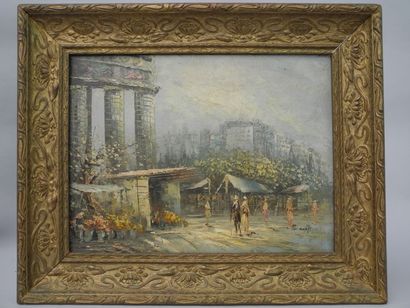 null BURNETI (XXème siècle) / Marché aux fleurs à la Madeleine / Huile sur toile,...