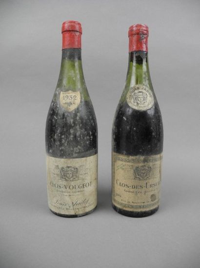 null Ensemble de 2 bouteilles : 1 bouteille CLOS VOUGEOT, L. Jadot 1952 (ets, B/V)...