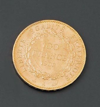 France Pièce en or jaune de 100 francs, 1903. Diam.: 3,5 cm - Poids: 32,3 g