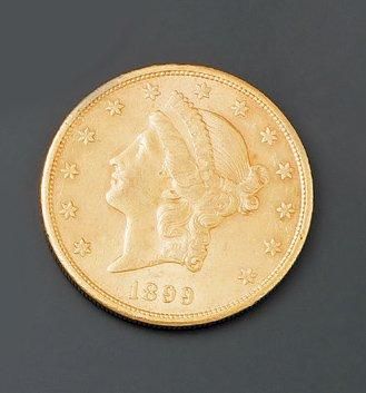 ETATS-UNIS 20 Dollars en or jaune frappés à San Francisco, 1899 (usures). Diam.:...