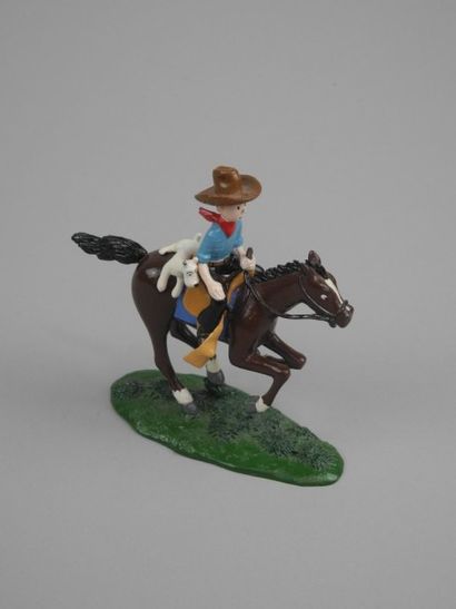 null HERGE, Tintin en Amérique. Tintin en cow-boy avec Milou. Figurine PIXI en métal...