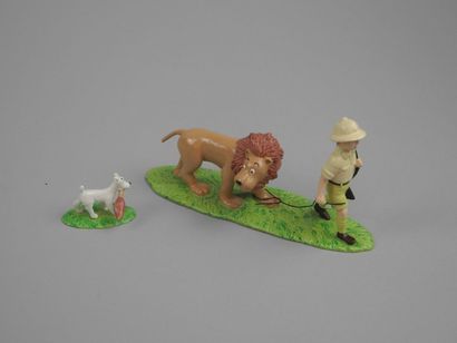 null HERGE, Tintin au Congo. Tintin, Milou et le lion. Figurine PIXI en métal peint,...