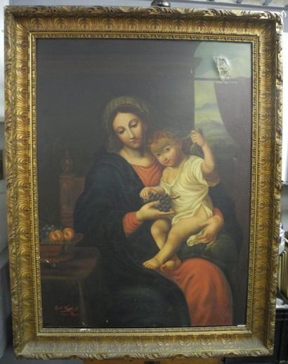 null D'après MIGNARD, par Marthe WEISHARDT, Vierge à l'Enfant, huile sur toile, signée...