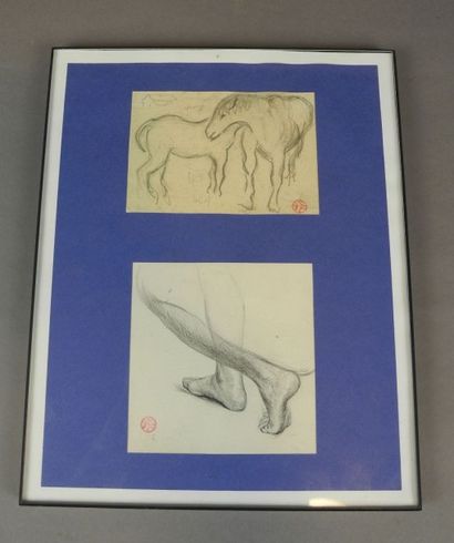 null Etude de chevaux et de pieds - Deux dessins au crayon
