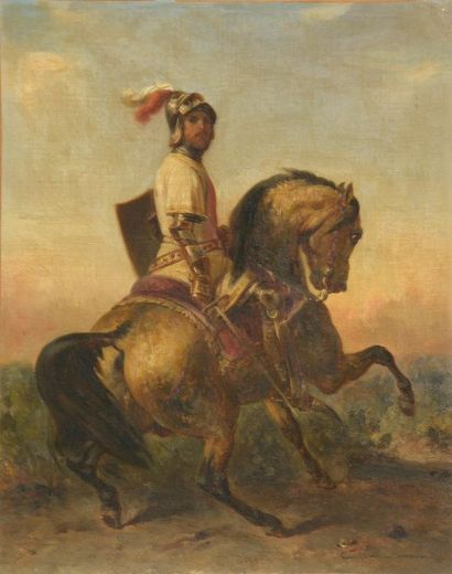 François Émile de LANSAC (Tulle, 1803 - Paris, 1890) Cavalier médiéval en armure....